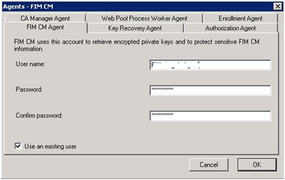FIM Config Wizard Agents Account Settings