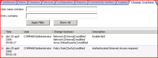 Overview of Change Tracking tab